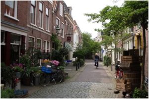 Woonerf in central city area in the Netherlands